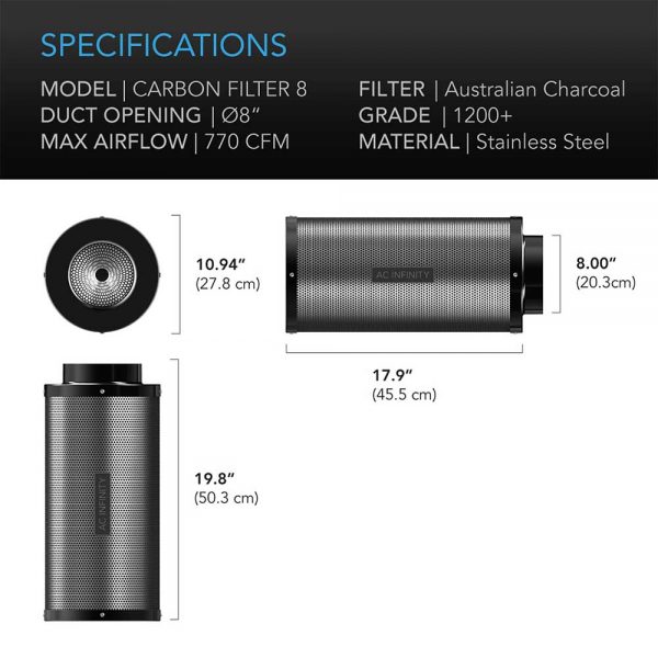 Acinfinity8infilter2 - ac infinity, 8" carbon filter