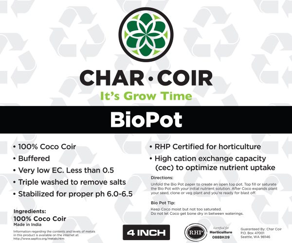 Chcbp4 1 - char coir biopot, 4 inch, case of 128