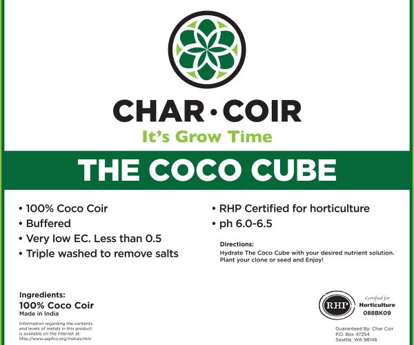 Chccube40l 1 - char coir coco cube rhp certified coco coir, 2. 25 l, case of 32