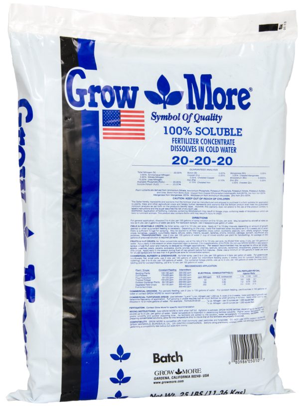 Gr35010 1 - grow more water soluble 20-20-20, 25 lbs